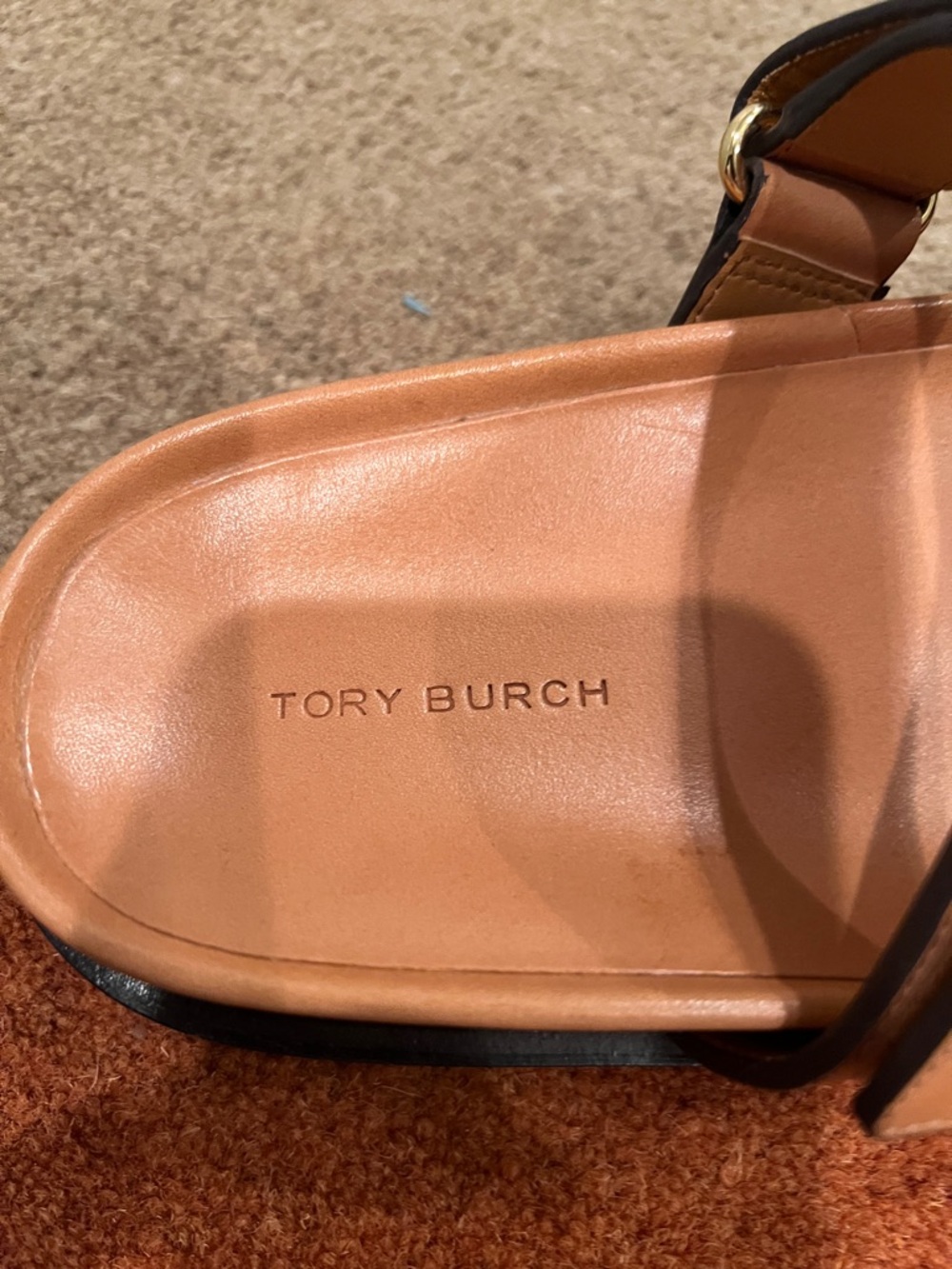 Tory Burch Inez Sport Slide Cognac Leather Double-T Slide Sandals Size 8 - Picture 3 of 6